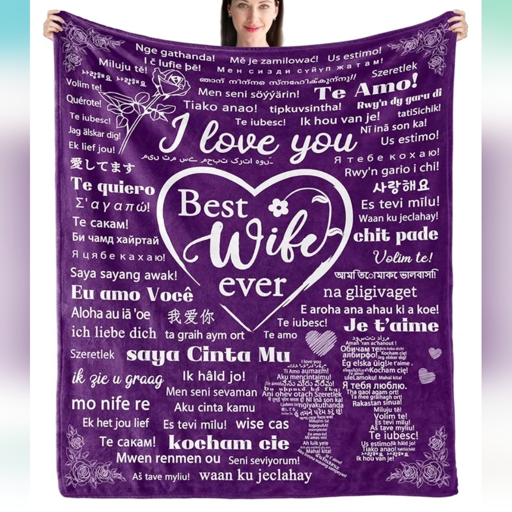 I Love You Best Wife Ever 100 Languages Soft Fleece Blanket - NIP